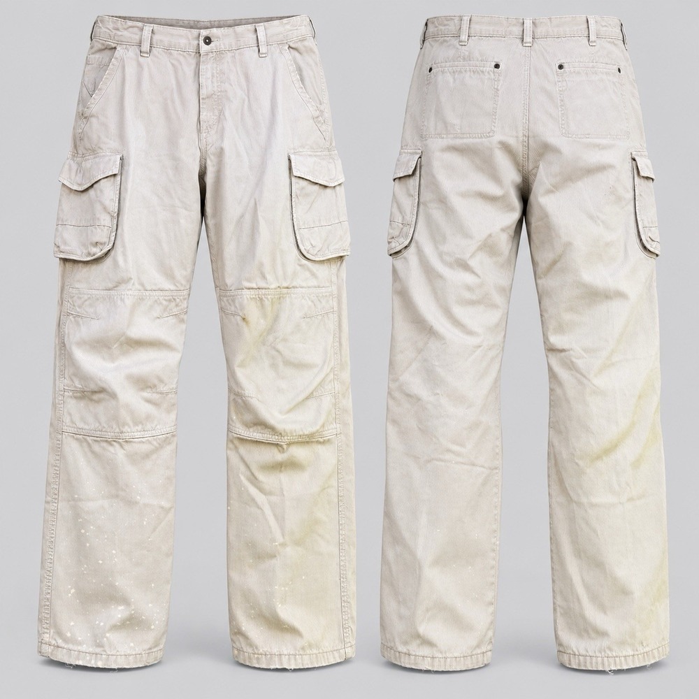 Territory Ahead  Cargo Pants mens 36/30.5 articulated knees tan microstripe FLAW